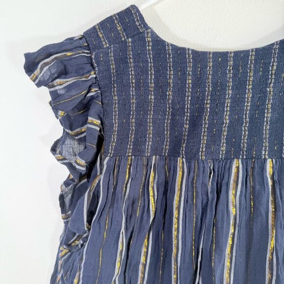 Greylin Nevaeh Navy Blue Gold Metallic Flutter Sleeve V Neck Top XS - Picture 9 of 11